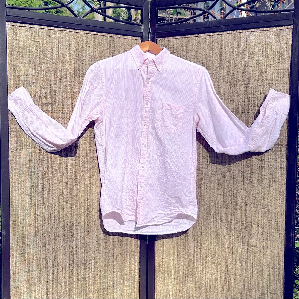 J Crew Striped Pale Pink and White Button Down Shirt